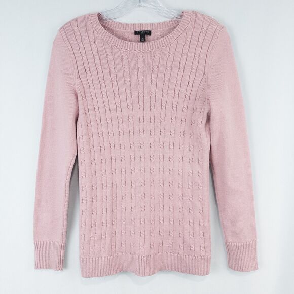 Talbots Button Cuff Cable Knit Sweater Womens Petite Small Pink Preppy Soft Girl - Picture 1 of 13